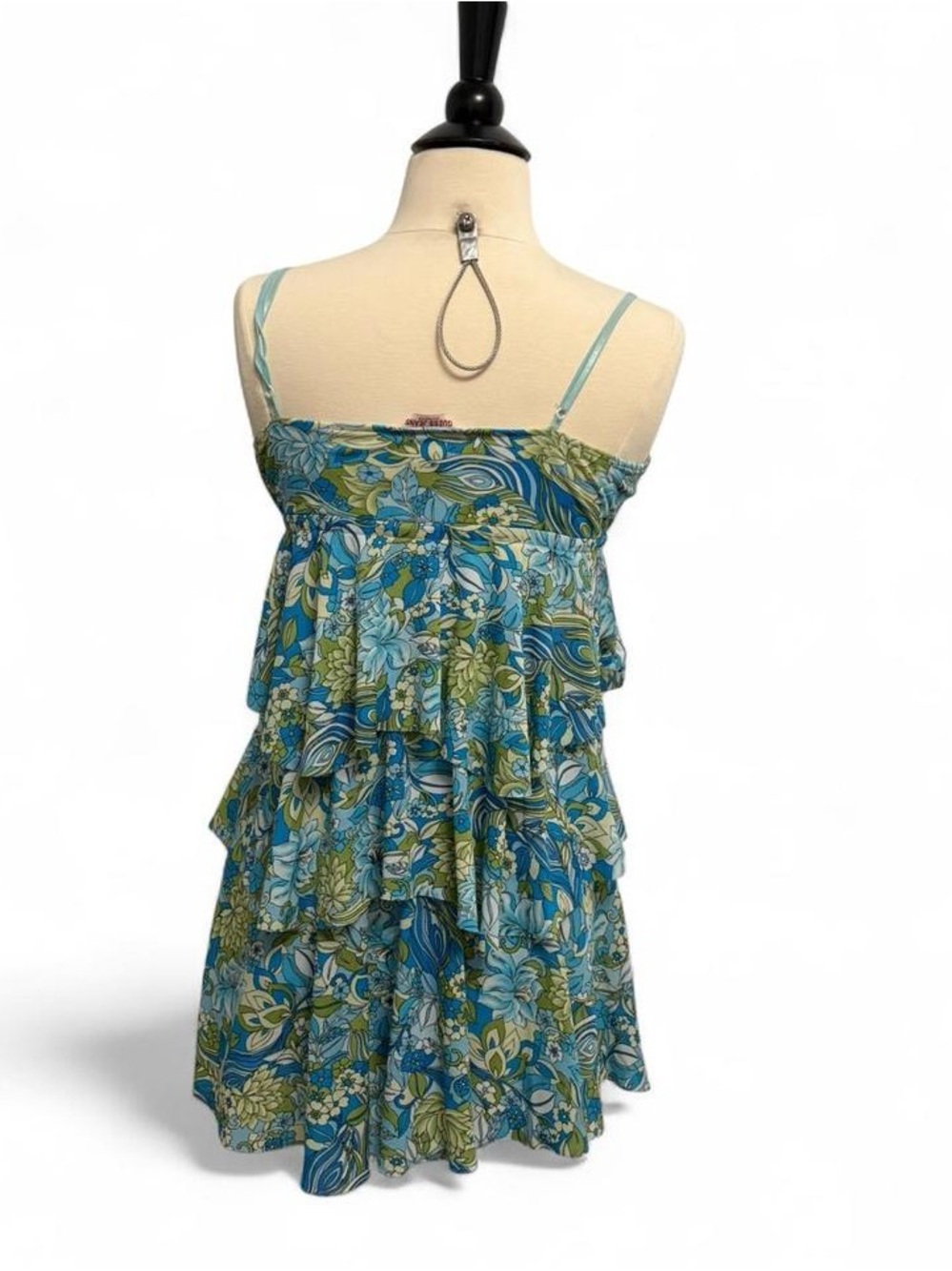 Guess Blue & Green Floral Tiered Cami with Front Tie - Picture 2 of 3